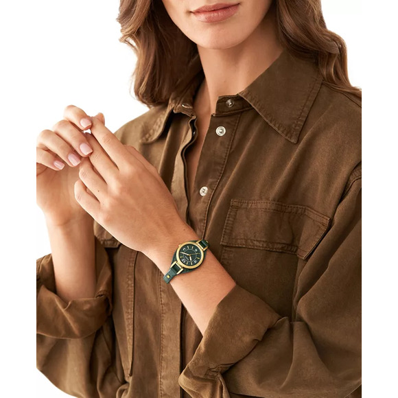 Fossil Carlie Three Hand Green LiteHide Leather Watch 28mm Everyday Classic - Picture 2 of 4
